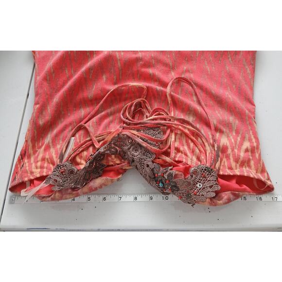 6 Degrees Y2K Boho Red Multi Print Mini Dress Womens XL Vintage Boho Western - Picture 7 of 9